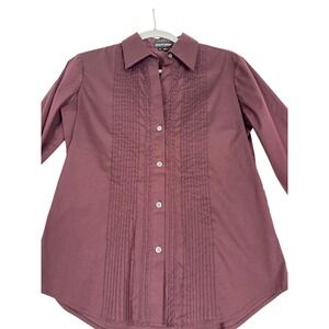Theory Bergdorf Goodman Womens Brown Pintuck Button Down Shirt Size Medium